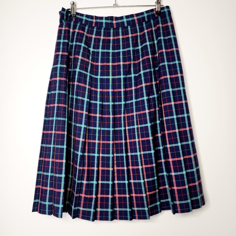 Vintage The Edinburgh‎ Collection blue tartan plaid pleated kilt skirt Scotland